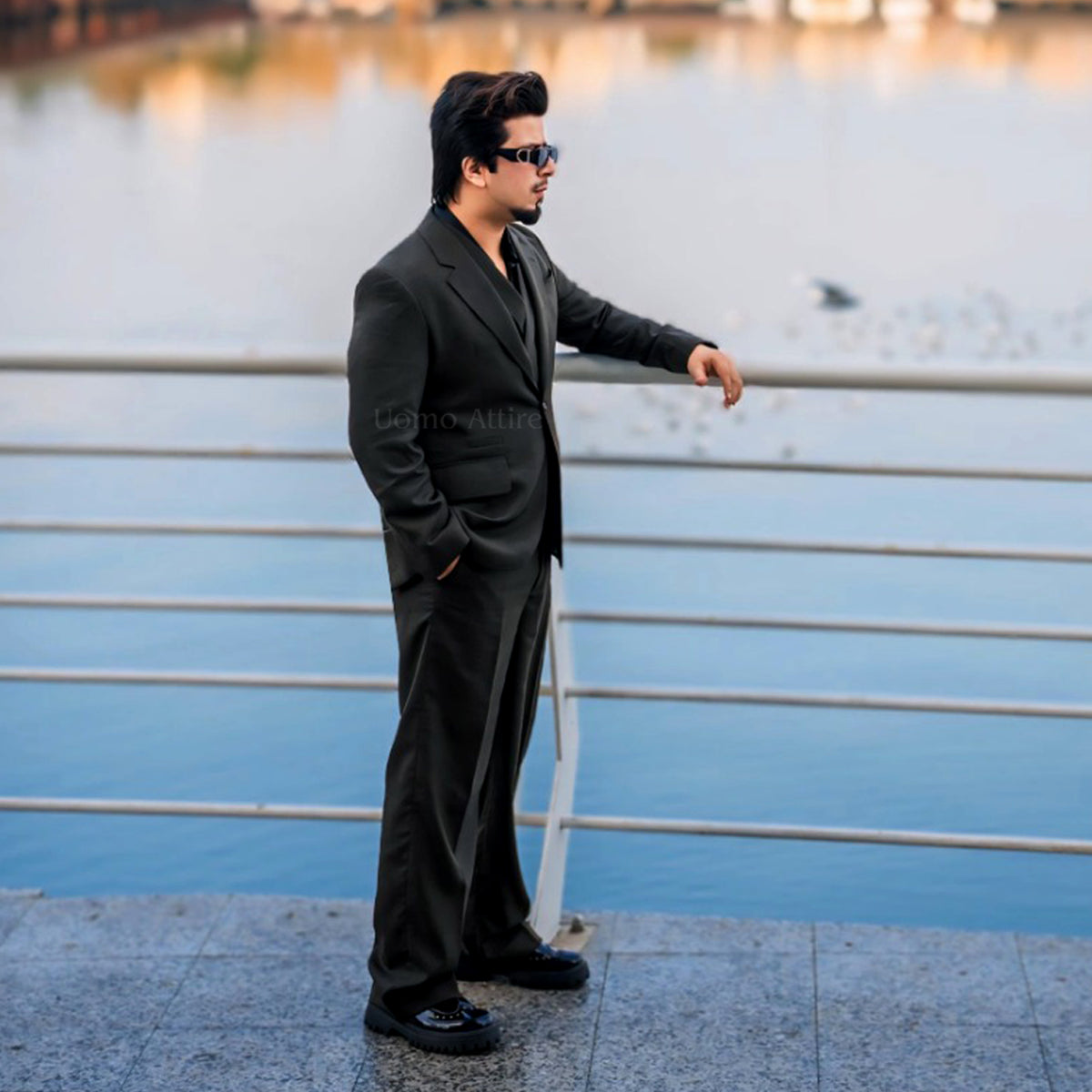 Men's Luxury All Black 3-Piece Suit with Shawl Lapel