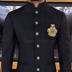 Men's Luxury Black Bandhgala Prince Coat 2-Piece Suit For Premium Groom