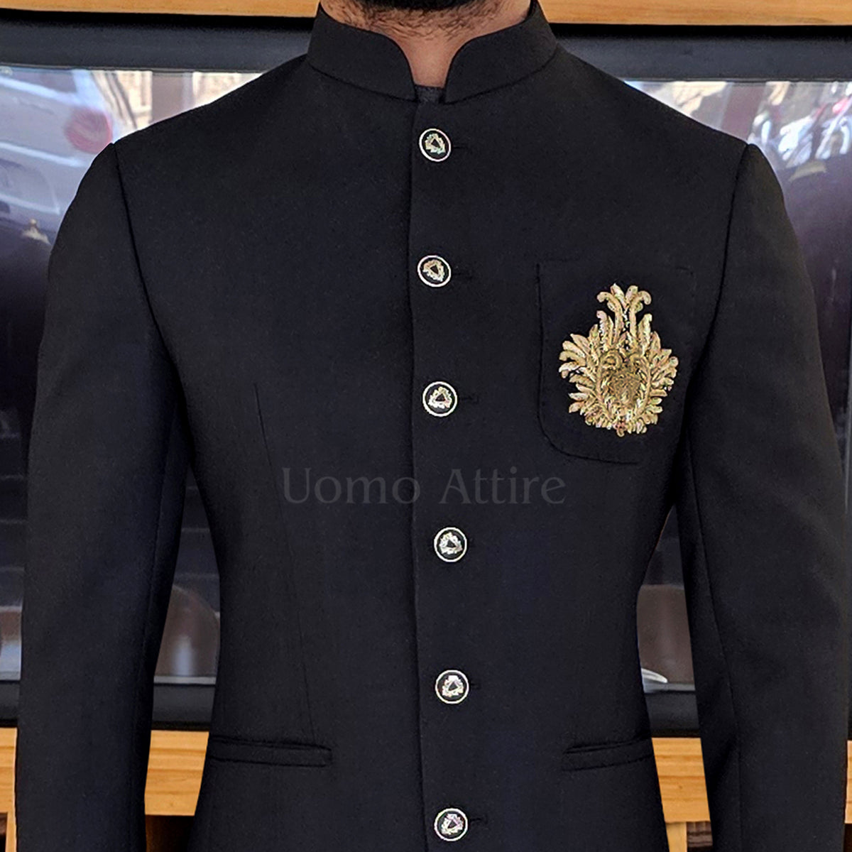 Men's Luxury Black Bandhgala Prince Coat 2-Piece Suit For Premium Groom