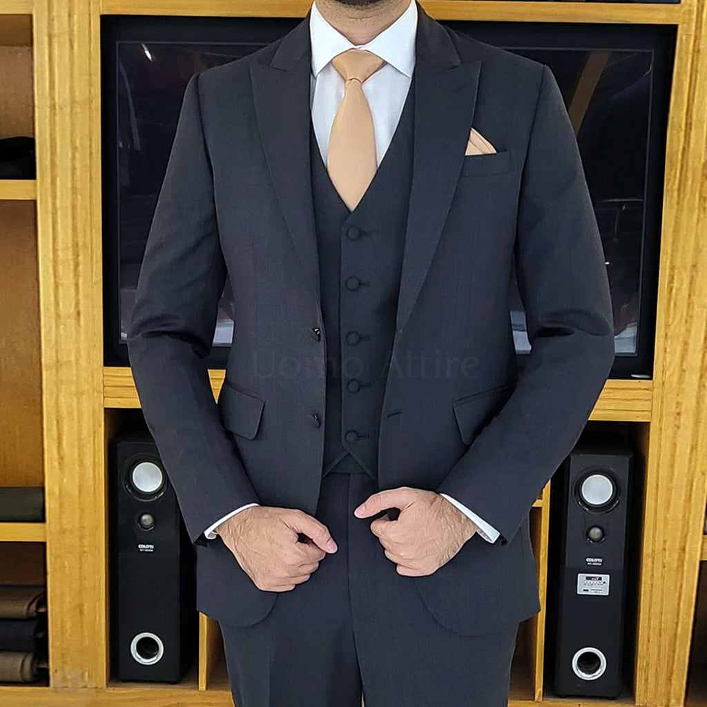 Men's Luxury Charcoal Grey 3 Piece Suit