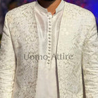 Off-White Embroidered Prince Coat for Groom with Kurta Pajama – Perfect Wedding Outfit