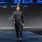 Men's Luxury Black Crystal-Embroidered Sherwani with Groom Turban & Mala