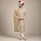 Luxury Off White Men Wedding Sherwani For Groom