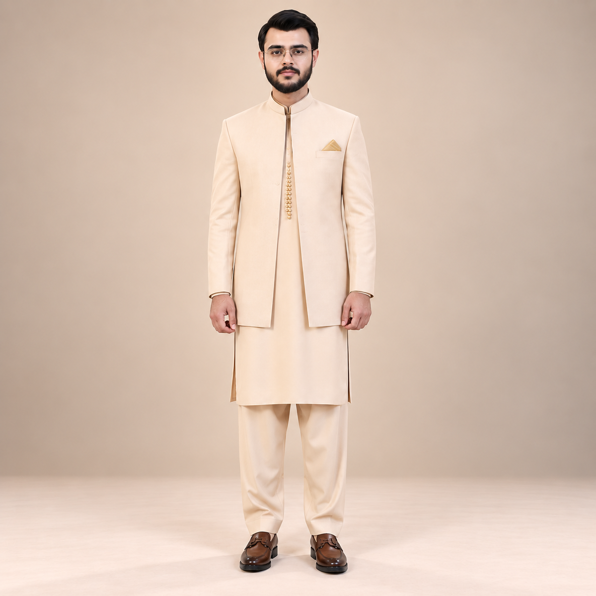 Regal Charm in Peach The Ultimate Prince Coat for Grand Occasions