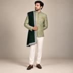 Pistachio Green Fully Embroidered Prince Coat for Men