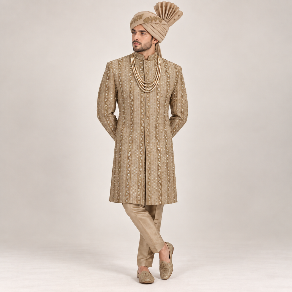 ZAR E NAWAB SHAMPAING GOLDEN EMBALISHED SHERWANI