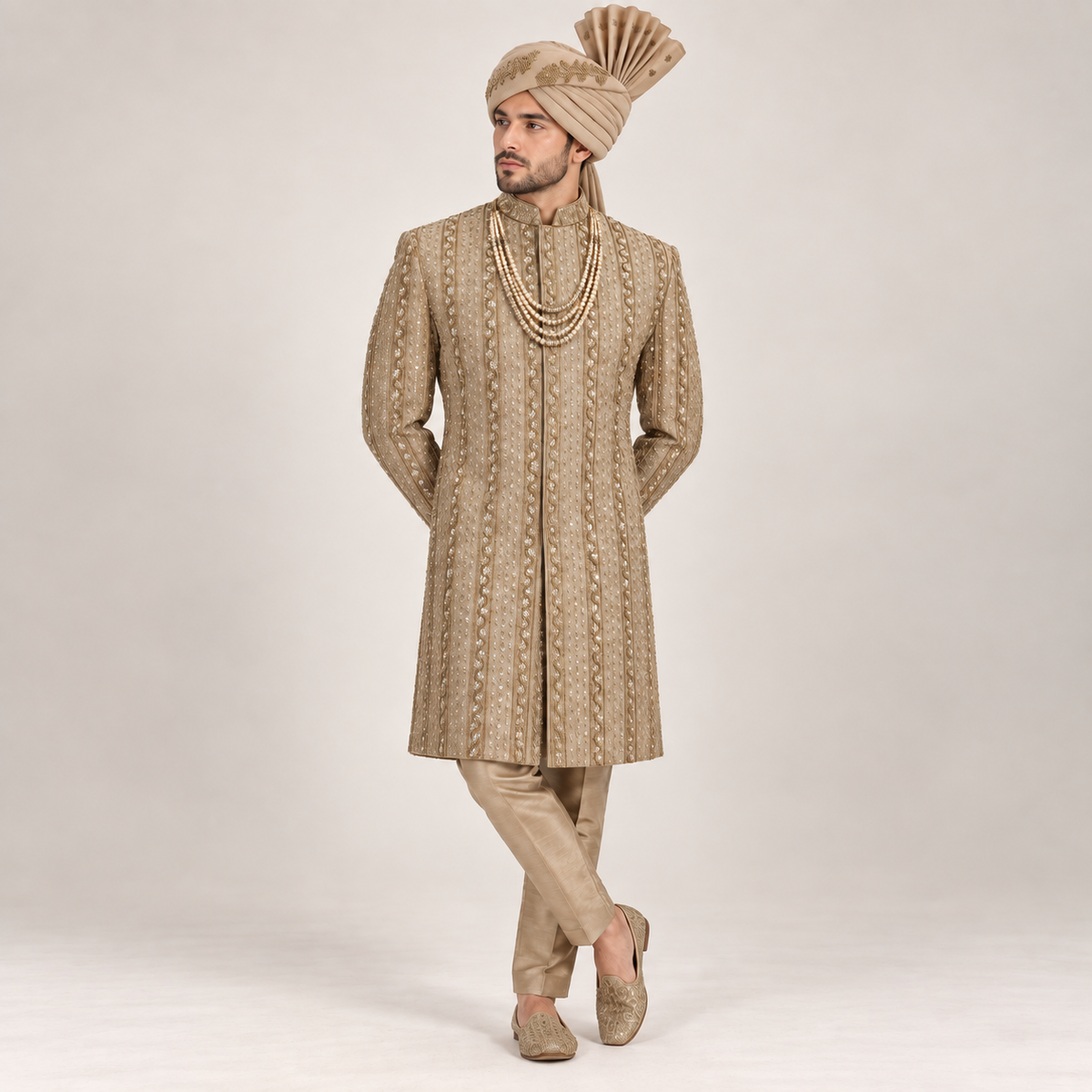 ZAR E NAWAB SHAMPAING GOLDEN EMBALISHED SHERWANI