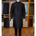 Black kurta pajama design for men in Raw Silk Fabric