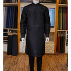 Black kurta pajama design for men in Raw Silk Fabric