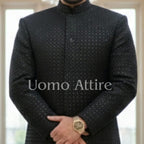 Men's Luxury Black Embroidered Prince Coat for Wedding