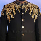 Jet Black Gold Embroidered Prince Coat 2-Piece