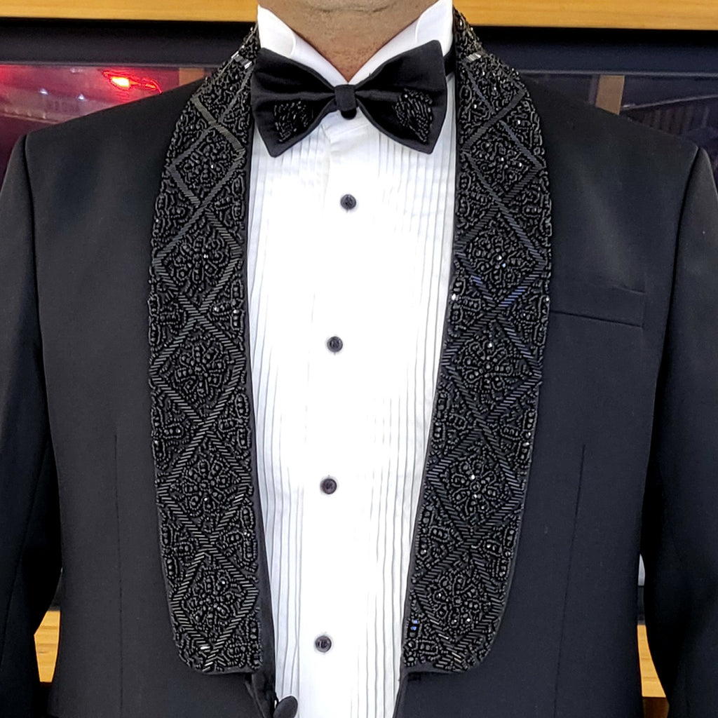 Men's Luxury Black Embroidered Tuxedo 2-Piece Suit