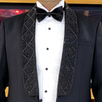 Men's Luxury Black Embroidered Tuxedo 2-Piece Suit