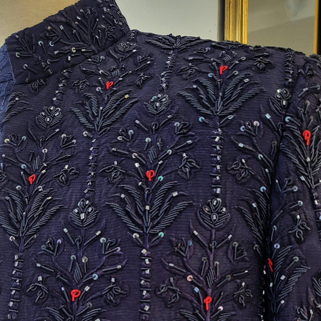 Men's Luxury Navy Blue Embellished Sherwani with Jewellery Work