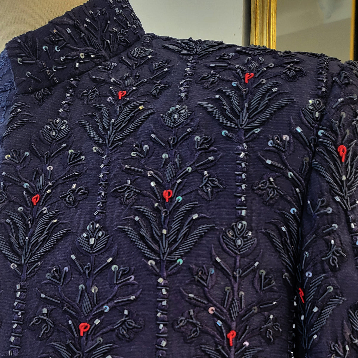 Men's Luxury Navy Blue Embellished Sherwani with Jewellery Work