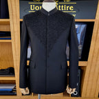 Men's Luxury Black Embroidered Prince Coat 2-Piece Suit for wedding