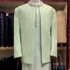 Men's Luxury Pistachio Green Embroidered Prince Coat with Matching Kurta Pajama