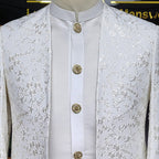 Men's Luxury Off-White Embroidered Prince Coat with Matching Kurta Pajama