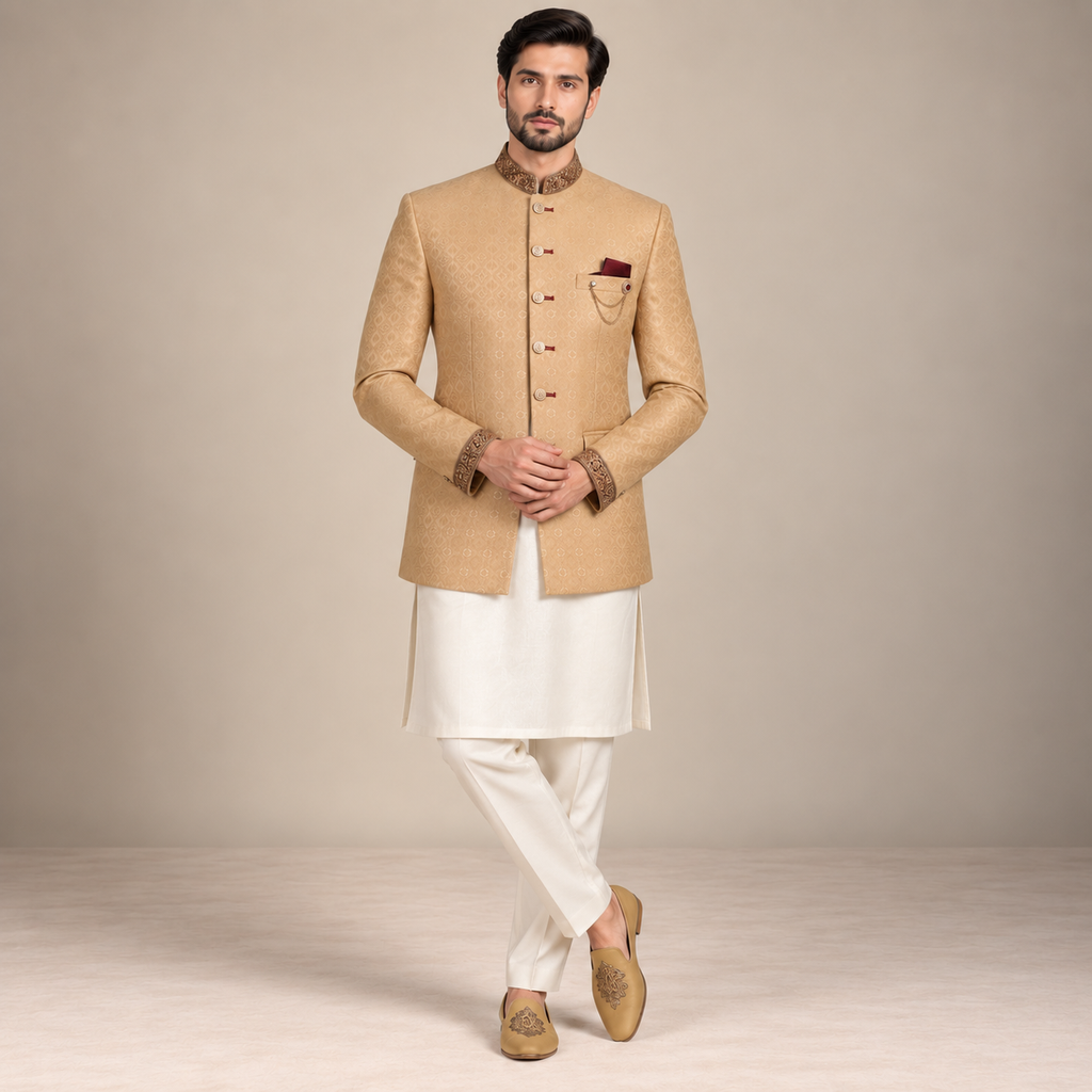 Manteau prince doré à ornements jamawar 
