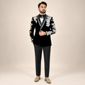 Men's Luxury Black Velvet Embroidered Tuxedo 2-Piece Suit