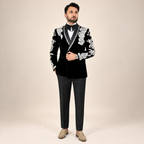 Men's Luxury Black Velvet Embroidered Tuxedo 2-Piece Suit