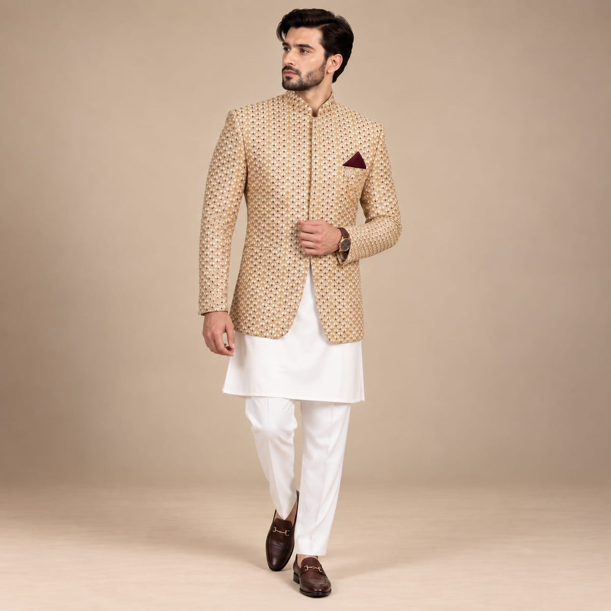 Premium prince coat with micro multicolor embroidery