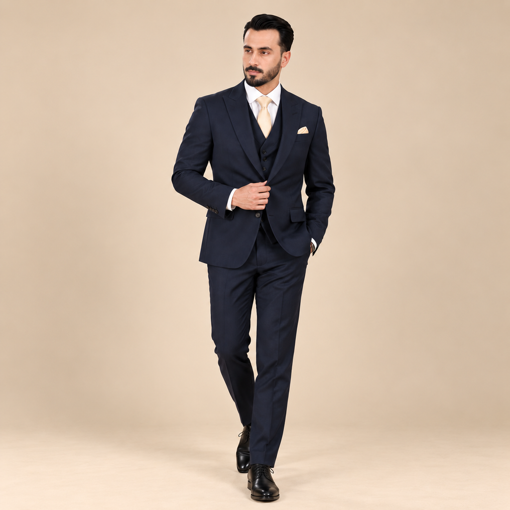Men's Luxury Charcoal Grey 3-Piece Suit with Gold Tie (Our Client Choice)
