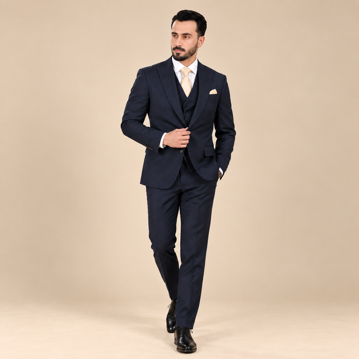 Men's Luxury Charcoal Grey 3-Piece Suit with Gold Tie (Our Client Choice)