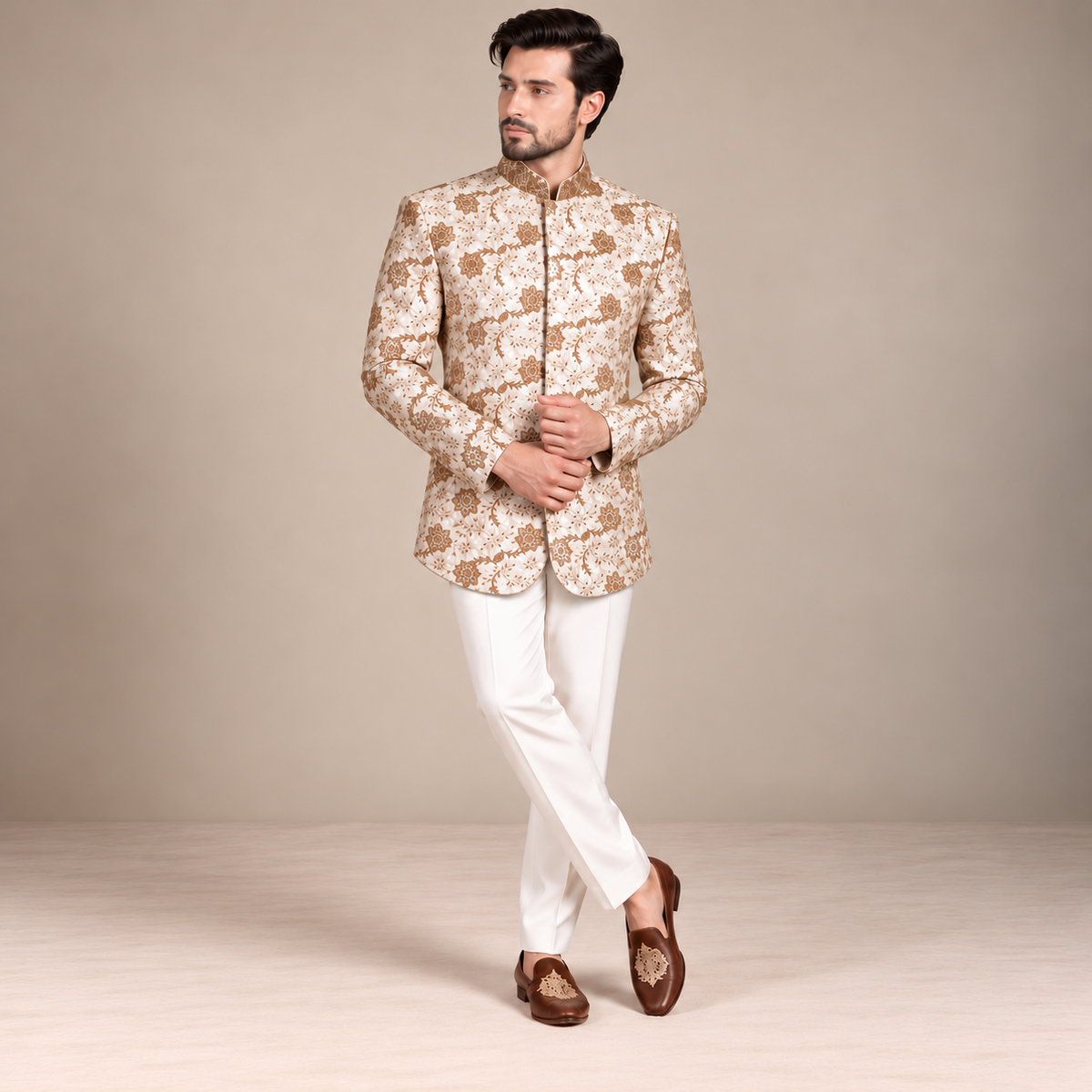 Cream color prince coat with golden embroidery