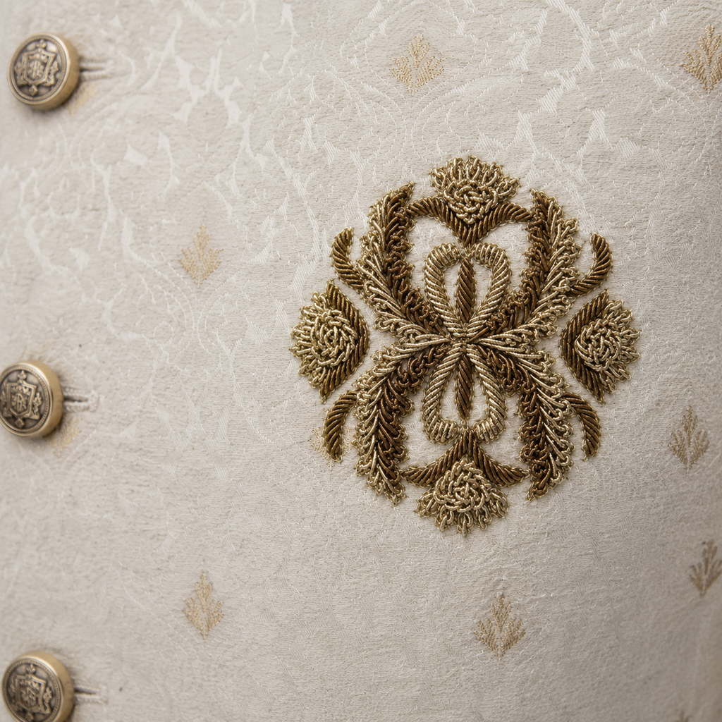 Ivory Groom Sherwani for Men in Karandi Hand Embellishment