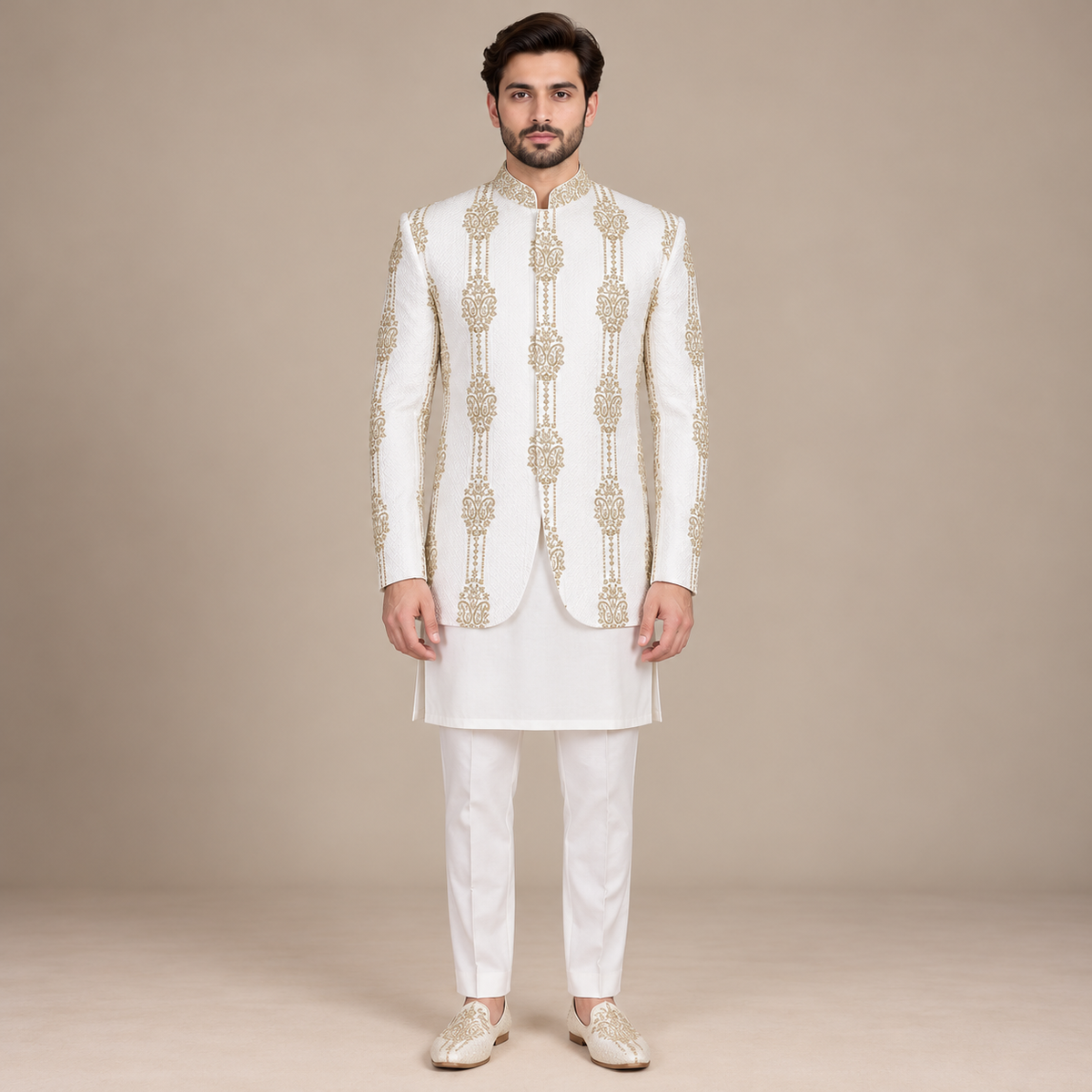Luxury Off-White Wedding Jodhpuri Suit for Groom