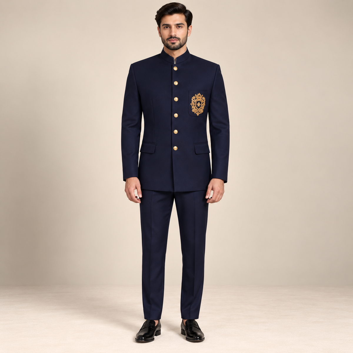Italian woolen fabric navy blue luxury prince coat