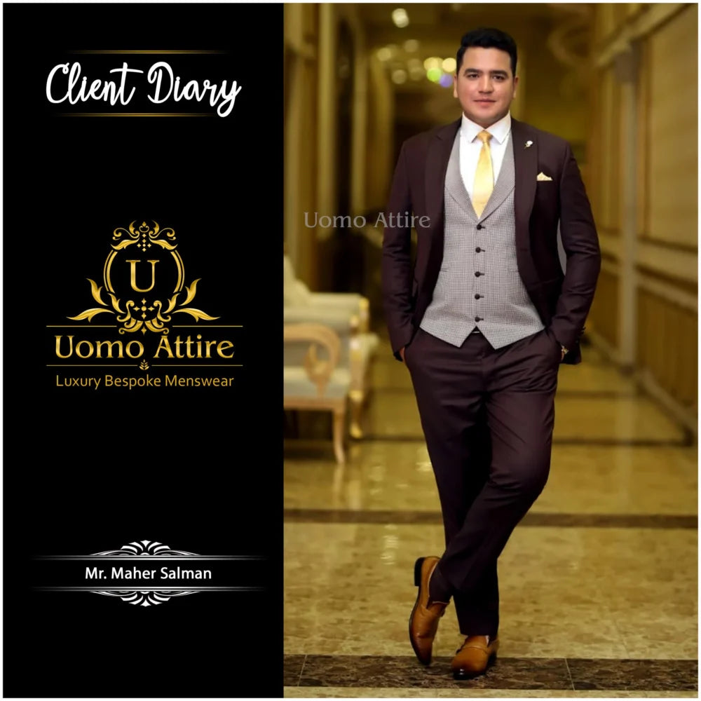Chocolate Brown Liu Hua Wool 3-Piece Suit Worn by Mr. Mehar Salman