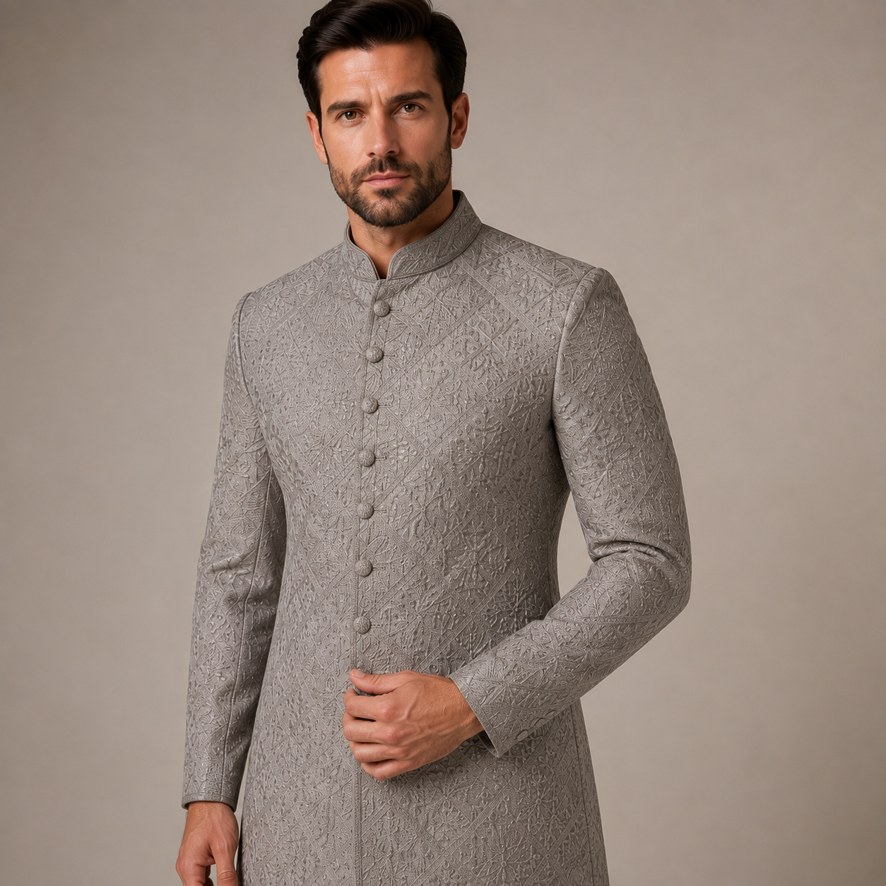 
                  
                    Grey Embroidered Sherwani for Men
                  
                