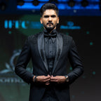 Men's Luxury Black Embellished Shoulder Tuxedo with Cummerbund & Bow Tie
