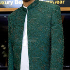 Men's Luxury Emerald Green Embroidered Prince Coat with White Kurta