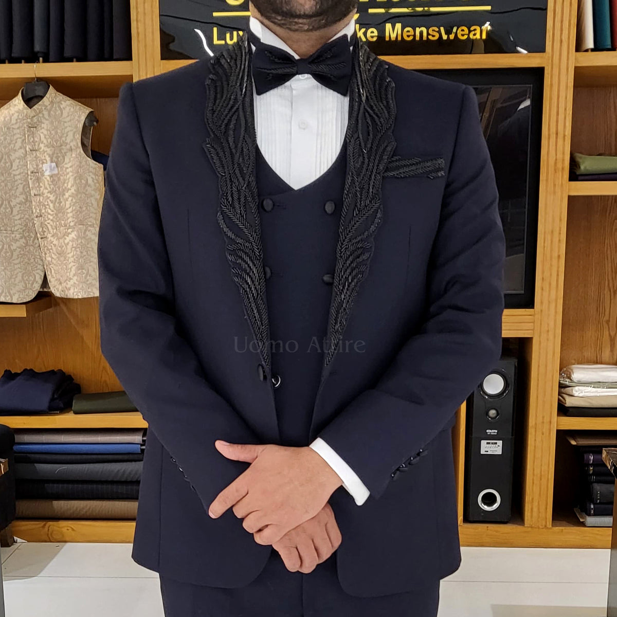 Men's Luxury Navy Blue 3-Piece Tuxedo Suit with Shawl Lapel