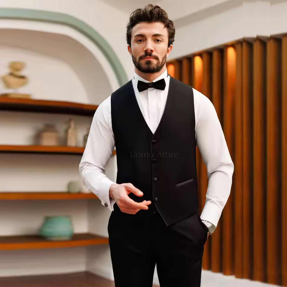 Men's Luxury Black Tuxedo 3-Piece Suit with Shawl Lapel