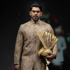 Men's Luxury Golden Embroidered Sherwani with Turban