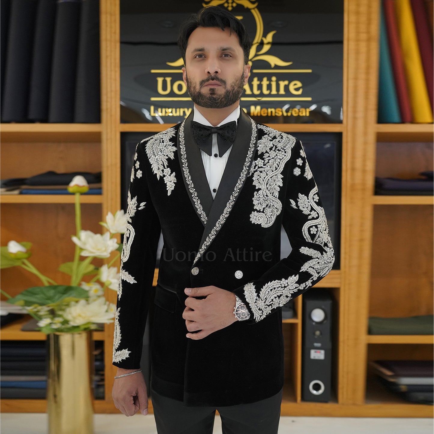 
                  
                    Men's Luxury Black Velvet Embroidered Tuxedo 2-Piece Suit
                  
                