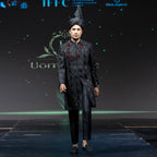 Men's Luxury Black Crystal-Embroidered Sherwani with Groom Turban & Mala