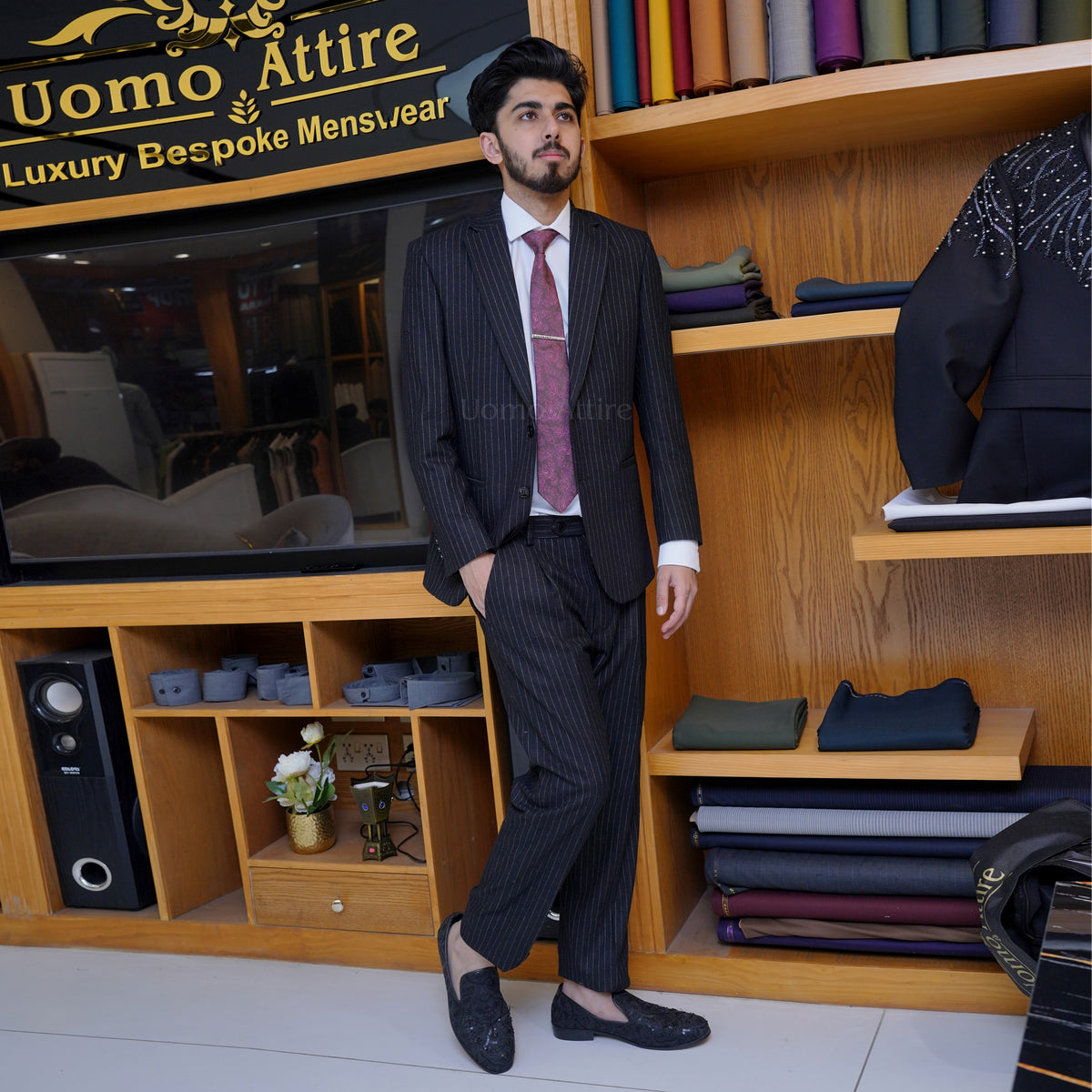 Black Pinstripe Suit Mens – Luxury Slim Fit Groom & Formal Wear