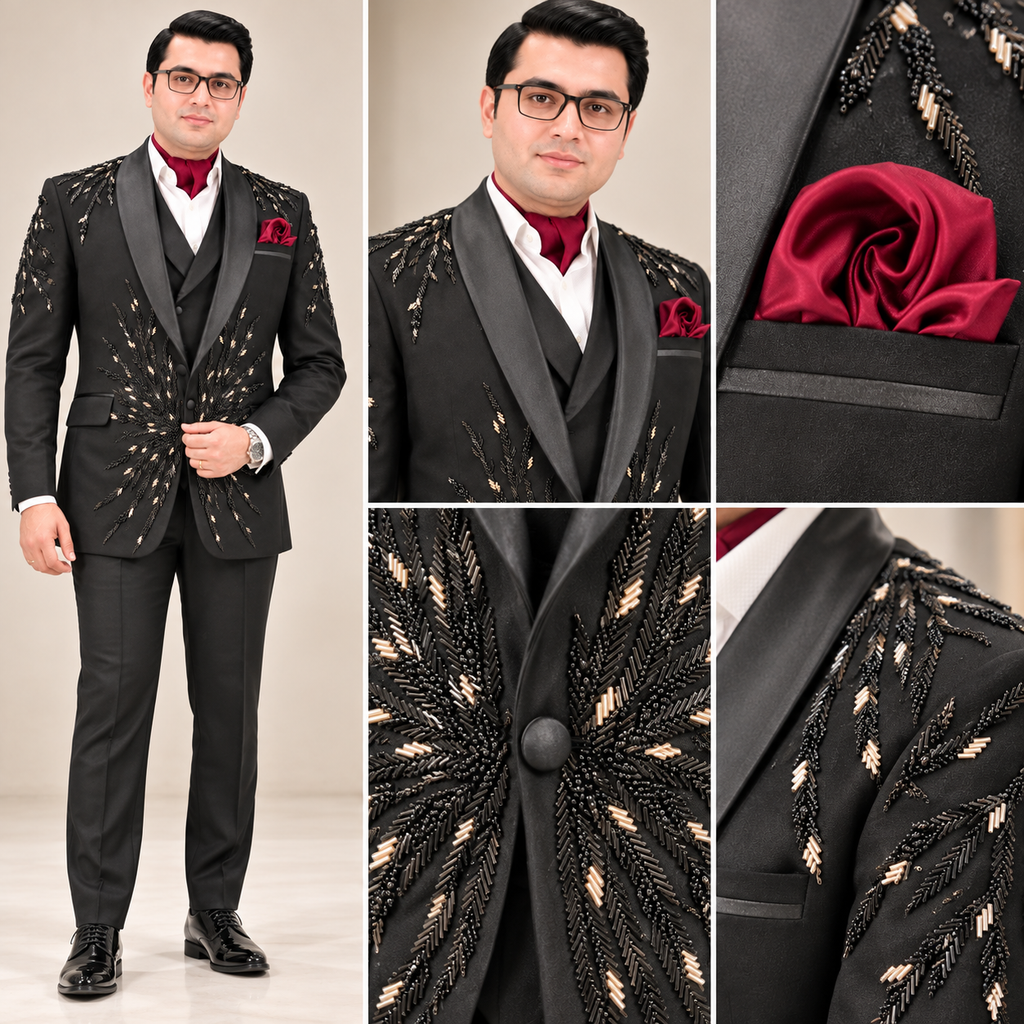 LUXURY BLACK HAND-EMBELLISHED TUXEDO WEARED BY MR JAWAD