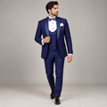 Custom designer blue tuxedo 3 piece suit