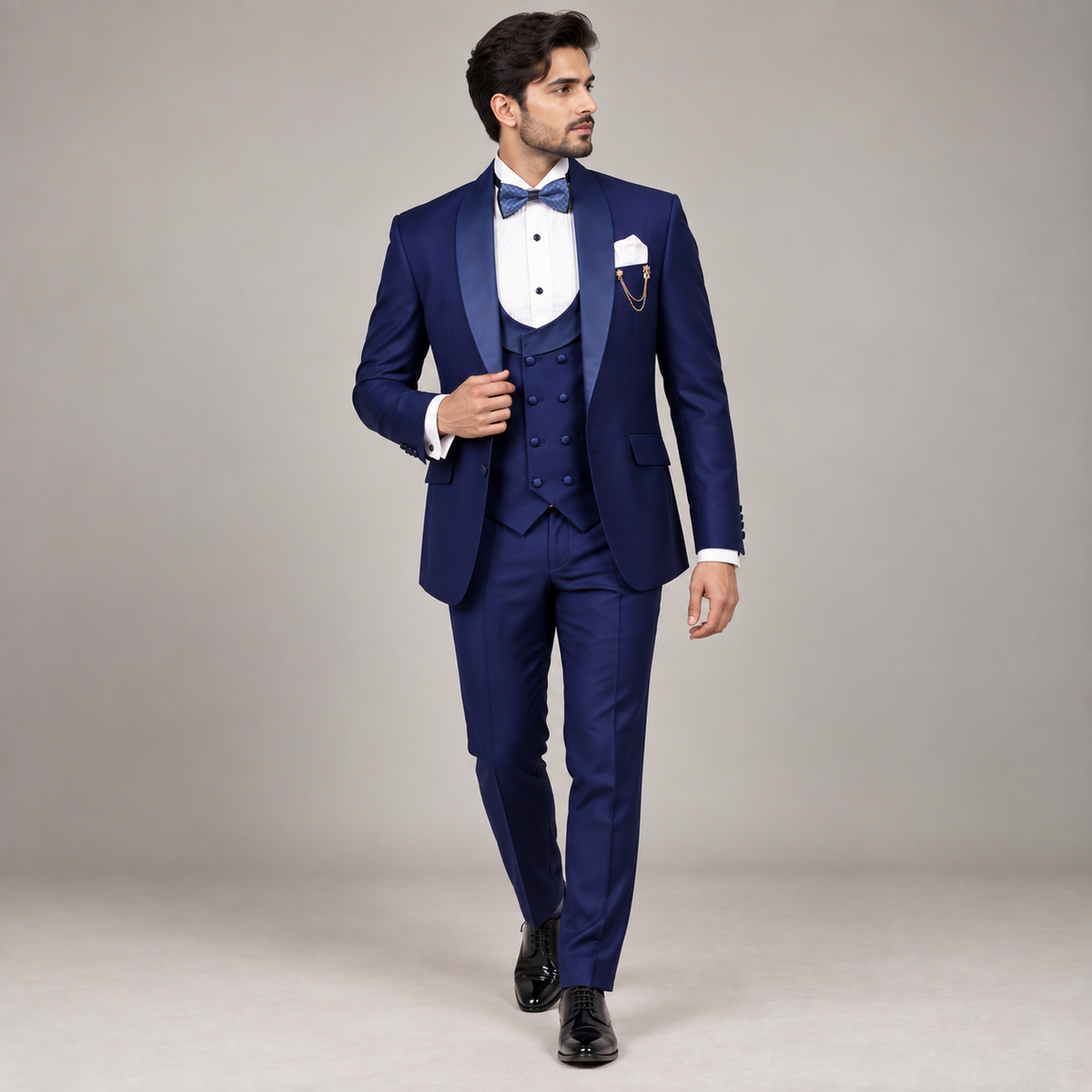 Custom designer blue tuxedo 3 piece suit