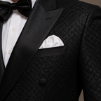 Black Jamawar Double Breasted Tuxedo Suit for Men