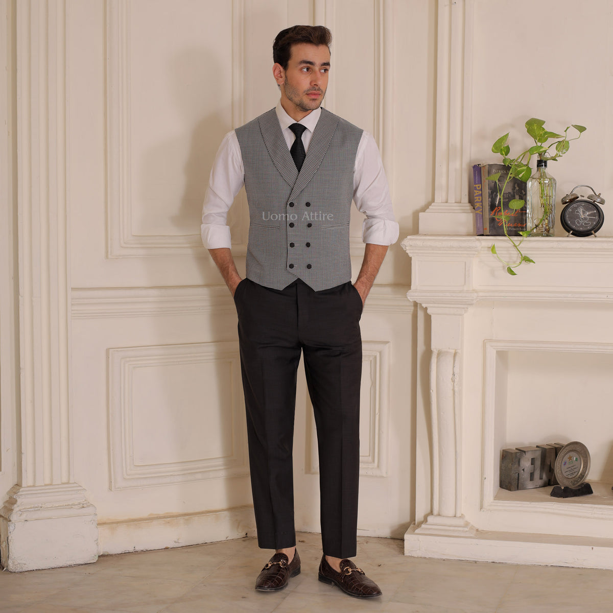 Men 3 Piece Slim Fit With Double Vested  Suit Charcoal Grey main image 0