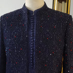 Men's Luxury Navy Blue Embellished Sherwani with Jewellery Work