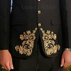 Jet Black Gold Embroidered Prince Coat 2-Piece