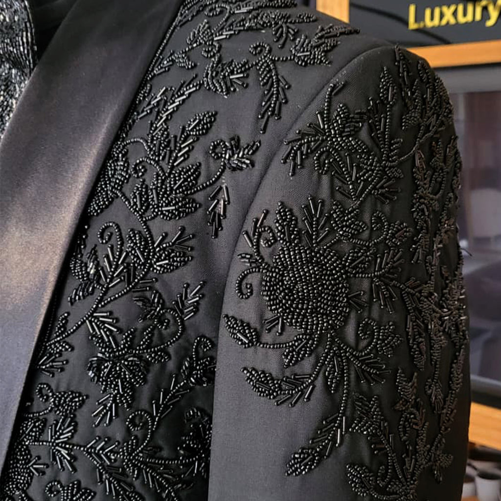 Men's Luxury Black Embellished Tuxedo Suit